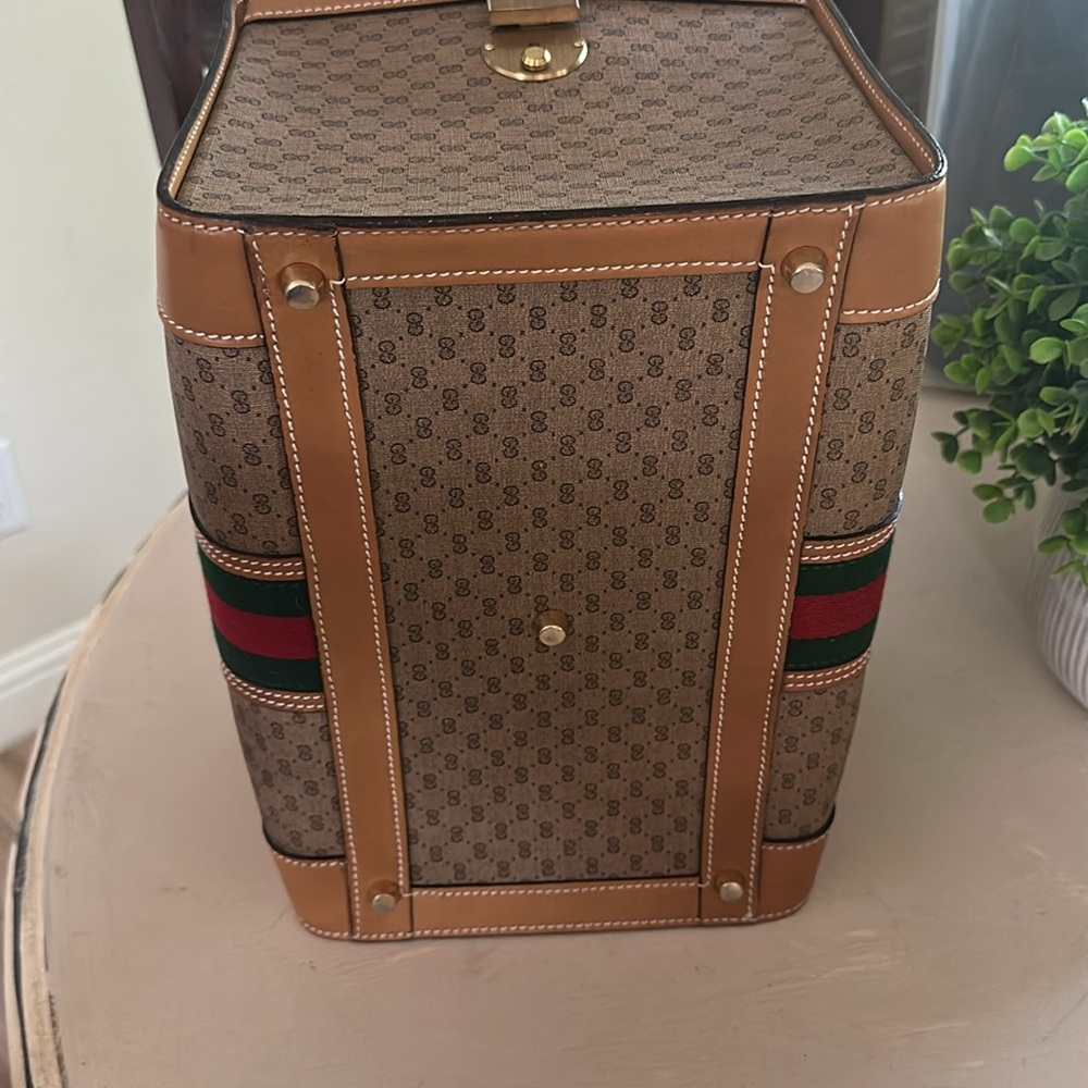 GUCCI micro GG Tan w/ key clean Train case Vanity travel Vintage Authentic - Picture 4 of 11